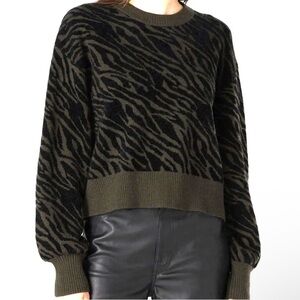 MARISSA WEBB | Zebra Pattern Sweater Black Olive Wool Women’s Size Small